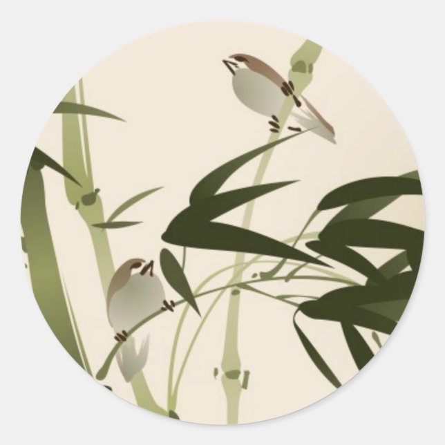 Oriental style painting, bamboo branches classic round sticker (Front)