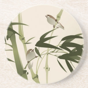 Oriental style painting, bamboo branches coaster