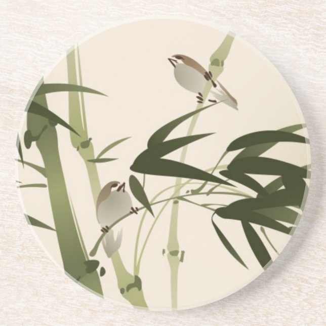 Oriental style painting, bamboo branches coaster (Front)