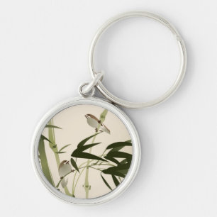 Oriental style painting, bamboo branches key ring