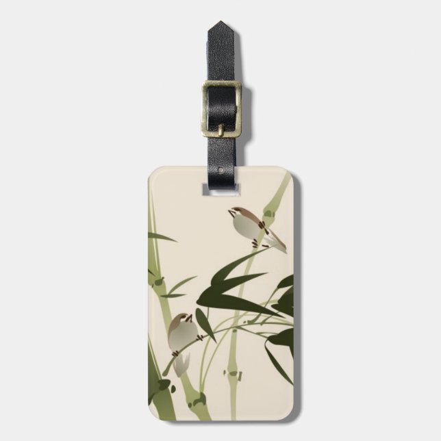 Oriental style painting, bamboo branches luggage tag (Front Vertical)