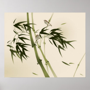 Oriental style painting, bamboo branches poster