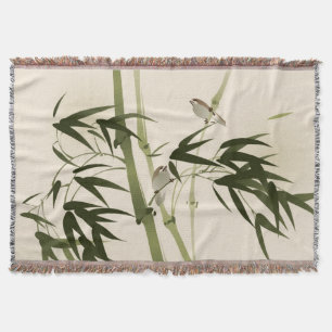 Oriental style painting, bamboo branches throw blanket