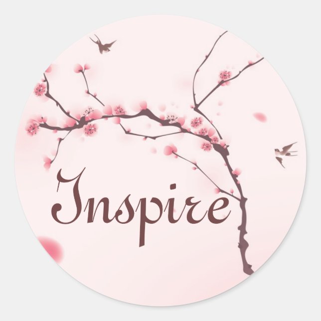 Oriental style painting, cherry blossom classic round sticker (Front)