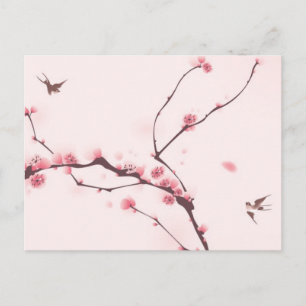 Oriental style painting, cherry blossom postcard