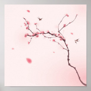 Oriental style painting, cherry blossom poster