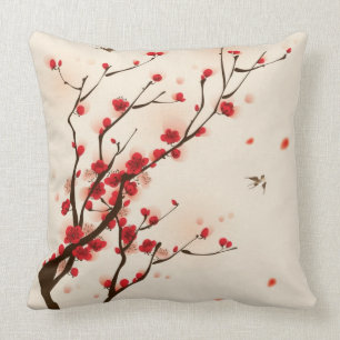 Oriental style painting, plum blossom in spring 2 cushion