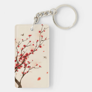 Oriental style painting, plum blossom in spring 2 key ring