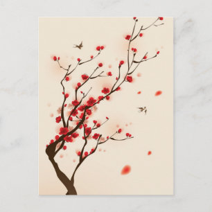 Oriental style painting, plum blossom in spring 2 postcard