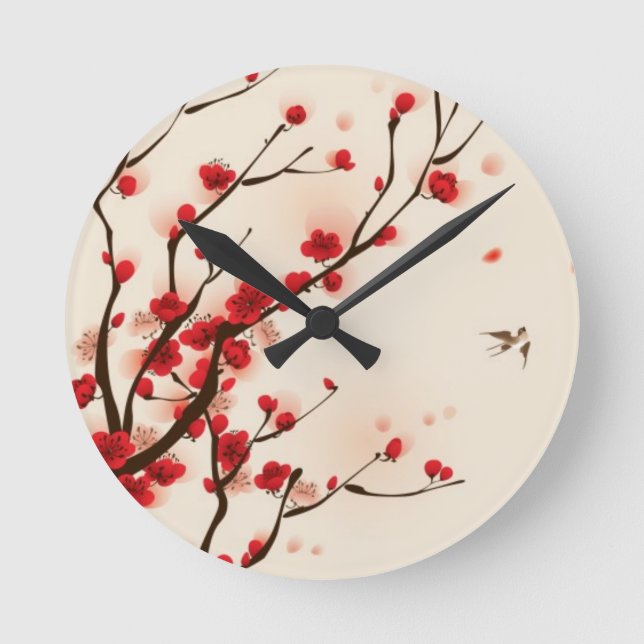 Oriental style painting, plum blossom in spring 2 round clock (Front)