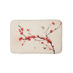 Oriental style painting, plum blossom in spring 3 bath mat