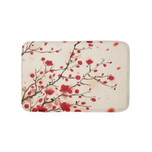 Oriental style painting, plum blossom in spring bath mat