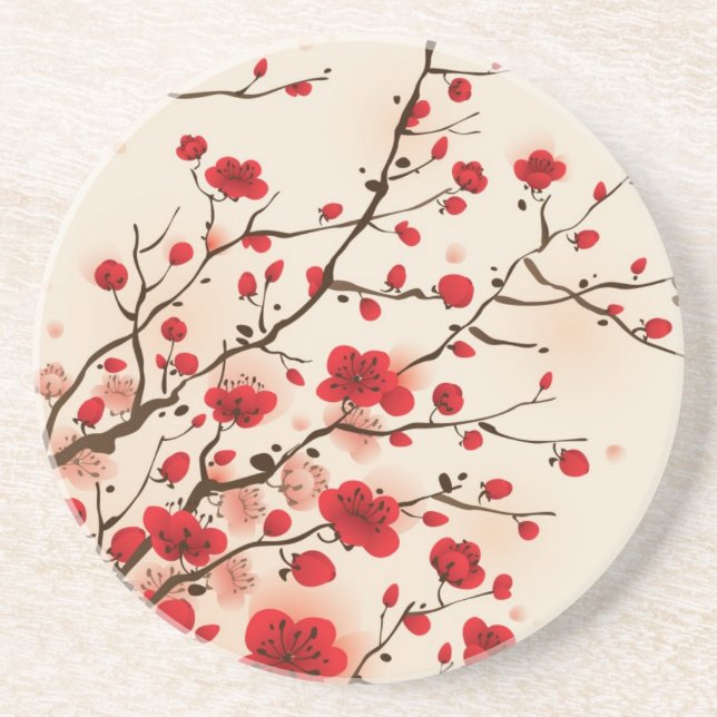 Oriental style painting, plum blossom in spring coaster (Front)