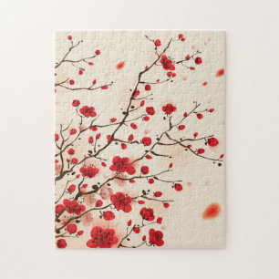Oriental style painting, plum blossom in spring jigsaw puzzle