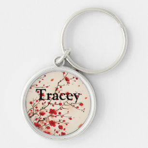Oriental style painting, plum blossom in spring key ring