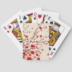 Oriental style painting, plum blossom in spring playing cards