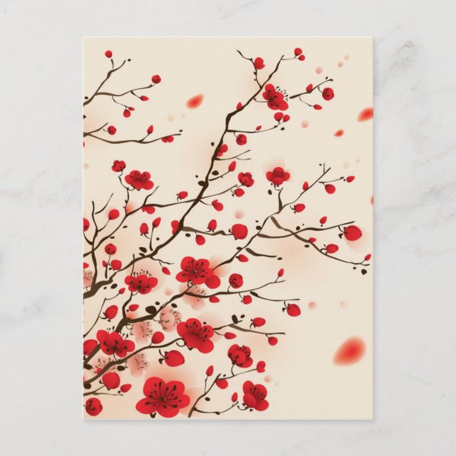Oriental style painting, plum blossom in spring postcard (Front)