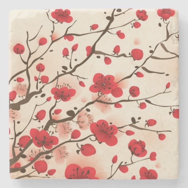 Oriental style painting, plum blossom in spring stone coaster (Front)