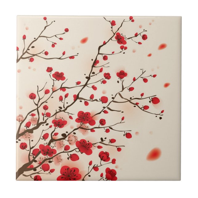 Oriental style painting, plum blossom in spring tile (Front)