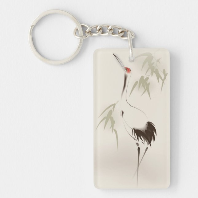 Oriental style painting, Red-crowned Crane Key Ring (Front)