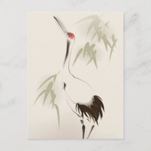 Oriental style painting, Red-crowned Crane Postcard