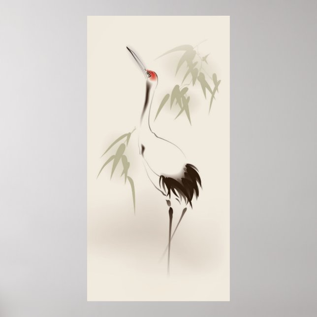 Oriental style painting, Red-crowned Crane Poster (Front)
