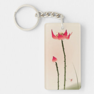 Oriental style painting, tall Lotus Key Ring