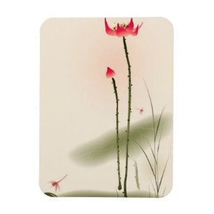 Oriental style painting, tall Lotus Magnet