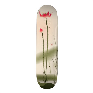 Oriental style painting, tall Lotus Skateboard