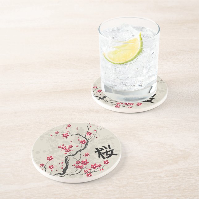 Oriental Style Sakura Cherry Blossom Art Coaster (Side)