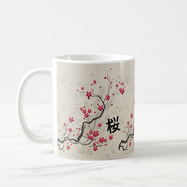 Oriental Style Sakura Cherry Blossom Art Coffee Mug (Left)