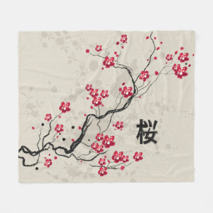 Oriental Style Sakura Cherry Blossom Art Fleece Blanket