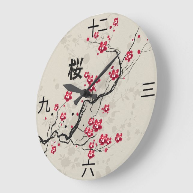 Oriental Style Sakura Cherry Blossom Art Large Clock (Angle)