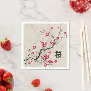 Oriental Style Sakura Cherry Blossom Art Napkin