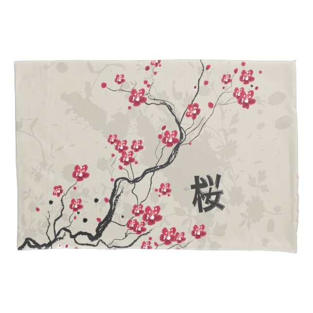 Oriental Style Sakura Cherry Blossom Art Pillowcase (Front)