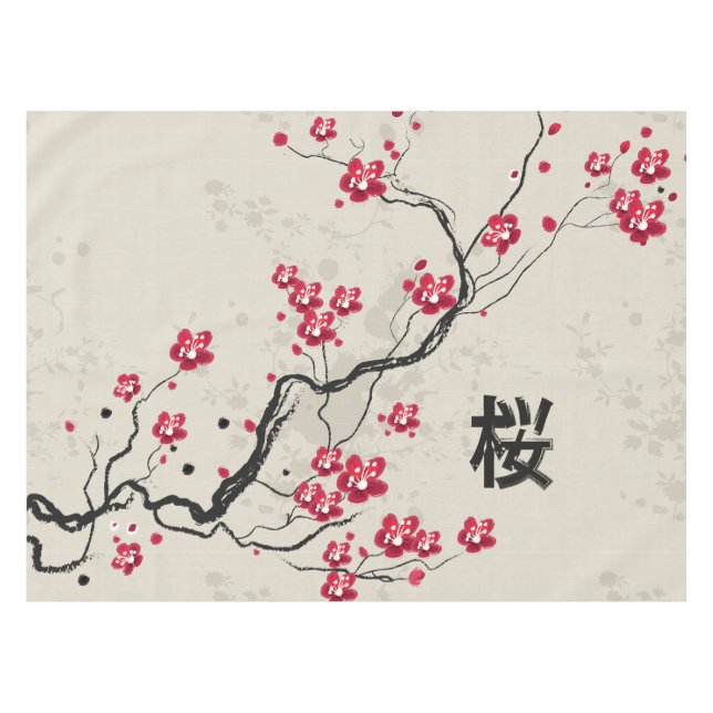 Oriental Style Sakura Cherry Blossom Art Tablecloth (Front (Horizontal))