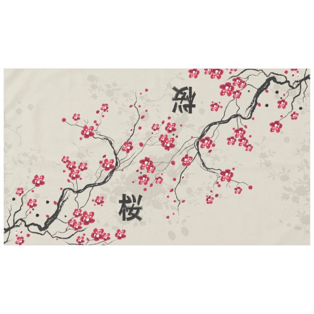 Oriental Style Sakura Cherry Blossom Art Tablecloth (Front (Horizontal))