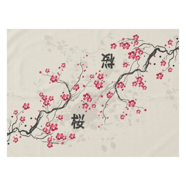Oriental Style Sakura Cherry Blossom Art Tablecloth (Front (Horizontal))