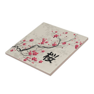 Oriental Style Sakura Cherry Blossom Art Tile
