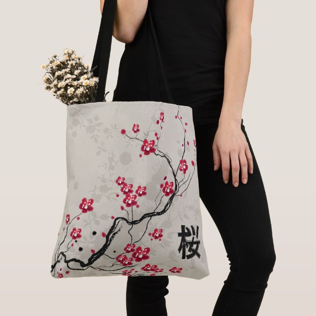 Oriental Style Sakura Cherry Blossom Art Tote Bag (Close Up)