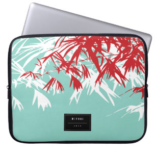 Oriental Stylish Chic Modern Zen Red Bamboo Leaves Laptop Sleeve