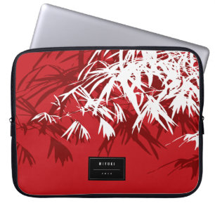 Oriental Stylish Chic Modern Zen Red Bamboo Leaves Laptop Sleeve