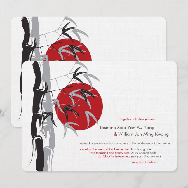 Oriental Sunrise Zen Bamboo Garden Asian Wedding Invitation (Front/Back)