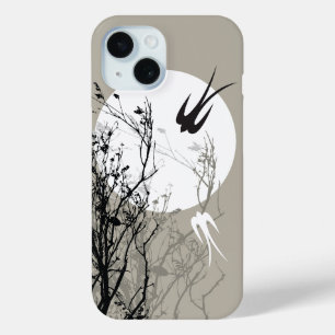 Oriental Swallows in Moonlight Silhouette Casing iPhone 15 Case