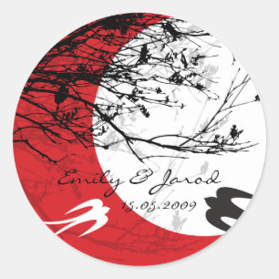 Oriental Swallows Moonlight Asian Wedding Sticker