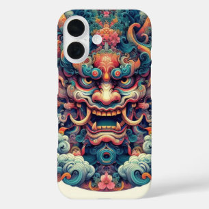 Oriental symetrical abstract Oni demon face tattoo iPhone 16 Case