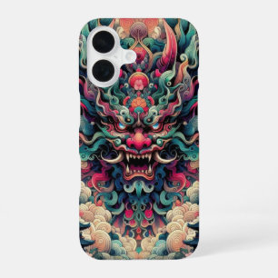 Oriental symetrical abstract Oni demon face tattoo iPhone 16 Case