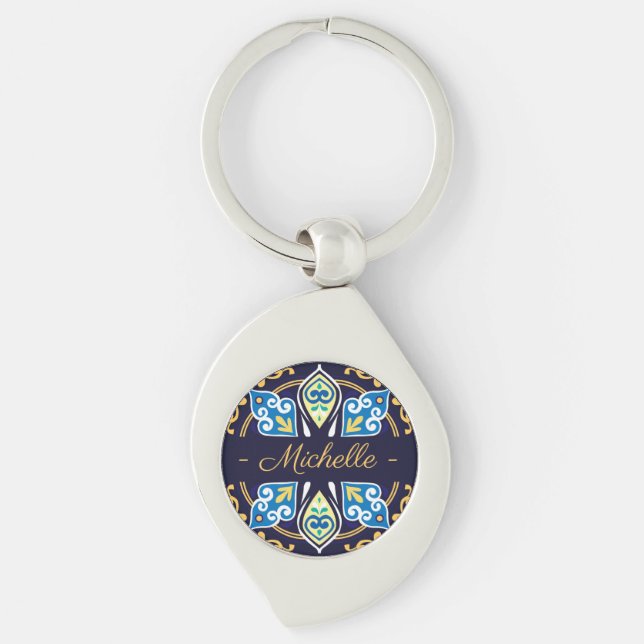 Oriental tiles, Azulejos , with name   Key Ring (Front)
