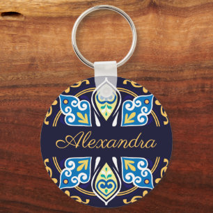 Oriental tiles, Azulejos , with name  Keychain