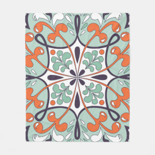 Oriental traditional floral ornament, Moroccan til Fleece Blanket
